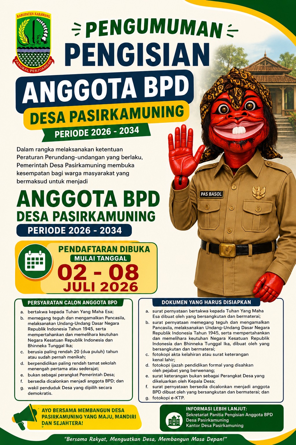 Pengumuman Pengisian Anggota BPD Desa Pasirkamuning Periode 2026–2034