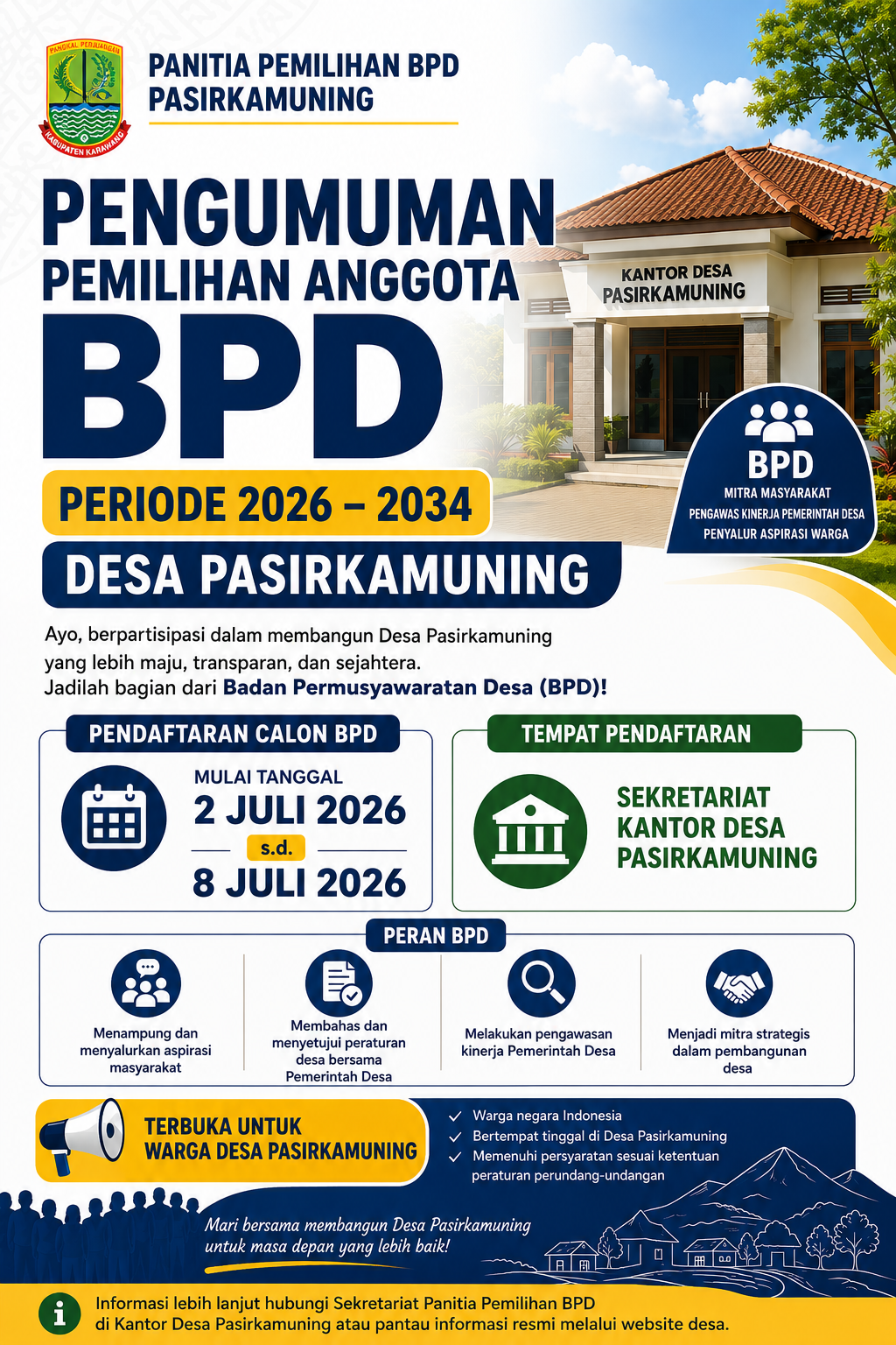 Pendaftaran Calon Anggota BPD Desa Pasirkamuning Periode 2026–2034 Resmi Dibuka Hari Ini